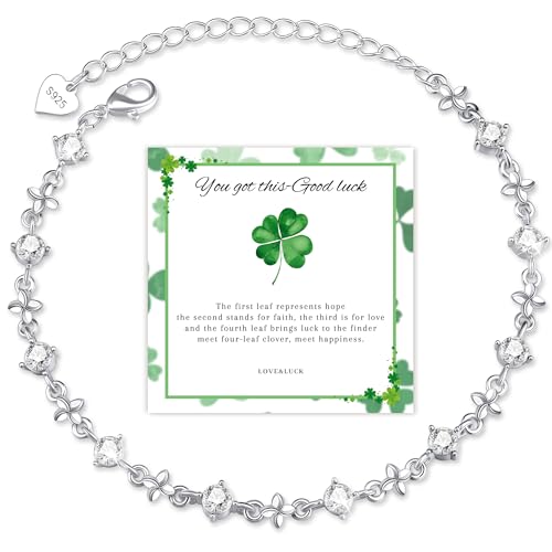 Diorra Kleeblatt Armband 925 Sterling Silber Armband Damen mit Cubic Zirkonia Verstellbare Charm Armband Glücksbringer Armbänder Schmuck Geschenke für Frauen Freundin mama von Diorra