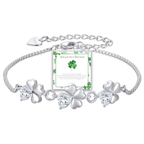 Diorra Kleeblatt Armband 925 Sterling Silber Armband Damen mit Cubic Zirkonia Verstellbare Charm Armband Glücksbringer Armbänder Schmuck Geschenke für Frauen Freundin mama von Diorra