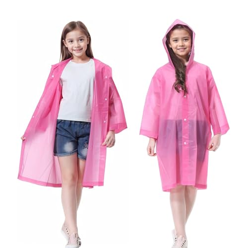 Dioshark 2Stück Mädchen Regen Poncho mit Kapuze Rosa Kinder Wasserdicht Regenmantel Regenjacke Lang Ärmel Atmungsaktiv Leicht Sport Regenponcho Wandern Winter Herbst Frühling Arbeit für Reisen Outdoor von Dioshark
