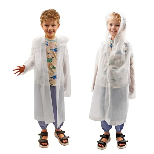 Dioshark 2Stück Regenmantel mit Kapuze Kinder Weiß Jungen Mädchen Regenjacke Wasserdicht Atmungsaktiv Lang Ärmel Leicht Regen Poncho Sport Wandern Winter Herbst Frühling Arbeit für Schule Outdoor von Dioshark