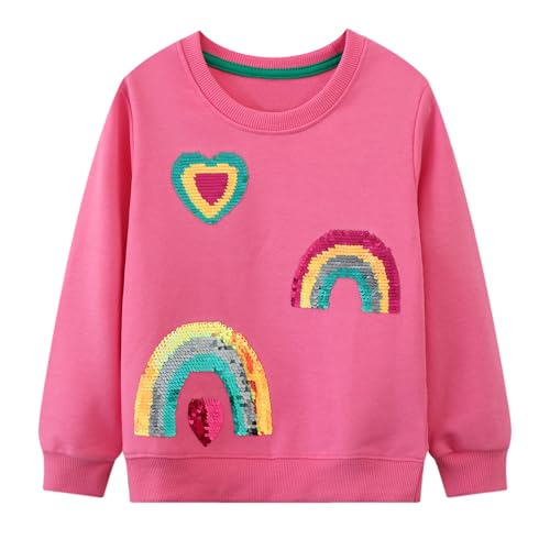 Dioshark Baby Mädchen Sweatshirt Glitzer Pailletten Rose Rot Pullover Regenbogen Herz Baumwolle Pulli Langarm Weich T-Shirts Rundhals Herbst Shirt Casual Sport Top für Kleinkind Alter 2-3 Jahre von Dioshark