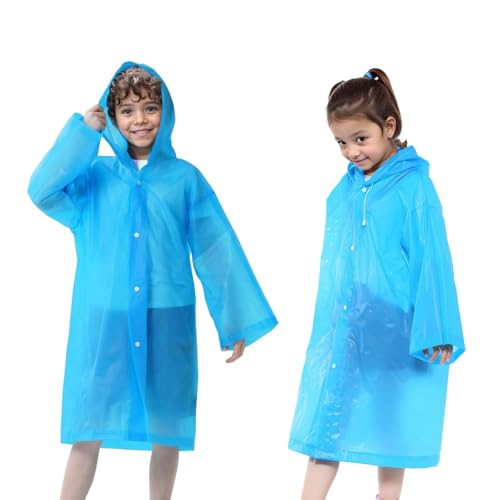 Dioshark Kinder Regenmantel Wasserdicht mit Kapuze Blau 2 Stück Regenjacke Atmungsaktiv Junge Kind Lang Ärmel Leicht Regen Poncho Sport Wandern Winter Herbst Frühling Arbeit für Jungen Mädchen Outdoor von Dioshark