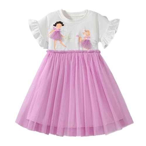 Dioshark Mädchen Kleider Baumwolle mit Kurzarm Baby Tüll Kleid Lila Kinderkleid Mädchenkleid Tutu Röcke Tüllkleid Herbst Frühling Lässig Täglich für Kleinkind Kind Alter 2-3 Jahre von Dioshark