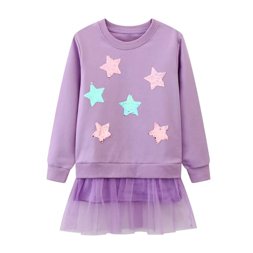 Dioshark Mädchen Sweatshirt Baumwolle Weich Pullover Stern Glitzer Pailletten Lila Tüll Kleider T-Shirts mit Langarm Rundhals Frühling Pulli Casual Warm Oberteile für Kinder Alter 5-6 Jahre Dioshark Mädchen Sweatshirt Baumwolle Weich Pullover Stern Glitzer Pailletten Lila Tüll Kleider T-Shirts mit Langarm Rundhals Frühling Pulli Casual Warm Oberteile für Kinder Alter 5-6 Jahre von Dioshark