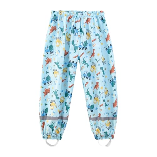 Dioshark Matschhose Kinder Jungen Wasserdicht Regenhose mit Reflektor Dünn Buddelhose Blau Sommer Ohne Träger Gefüttert Leichte Atmungsaktive Dinosaurier Outdoorhose Scradfahren für Alter 3-4 Jahre von Dioshark