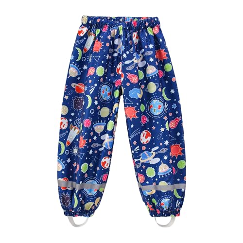 Dioshark Matschhose Kinder Jungen Wasserdicht Regenhose mit Reflektor Dünn Buddelhose Blau Sommer Ohne Träger Gefüttert Leichte Atmungsaktive Planet Outdoorhose Scradfahren Klettern Alter 3-4 Jahre von Dioshark