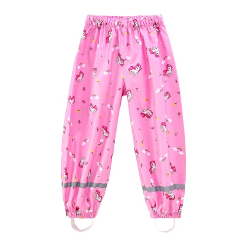 Dioshark Regenhose Mädchen Wasserdichte Matschhose Baby Kleinkind Rosa Einhorn Sommer Dünn Buddelhose mit Reflektor Regenlatzhose Ohne Träger Gefüttert Atmungsaktive Fahrrad Schule für Alter 1-2 Jahre von Dioshark