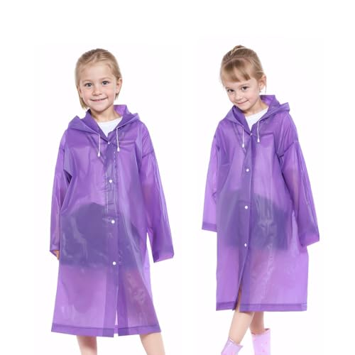 Dioshark Regenjacke Wasserdicht Kinder Lila 2 Stück Jungen Mädchen Regenmantel mit Kapuze Atmungsaktiv Lang Ärmel Leicht Regenponcho Sport Wandern Winter Herbst Frühling Arbeit für Schule Outdoor von Dioshark