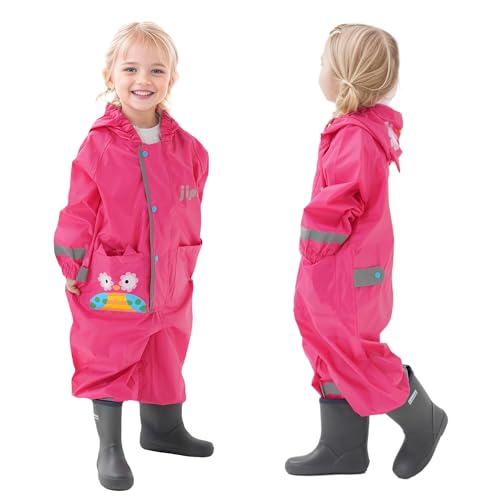 Dioshark Regenmantel Kinder Baby Wasserdicht Roserot Mädchen Regenjacke mit Kapuze und Tasche Outdoor Atmungsaktiv Regenponcho Leicht Eule Muster Regenanzug Anzug für Kleinkind Alter 1-2 Jahre von Dioshark