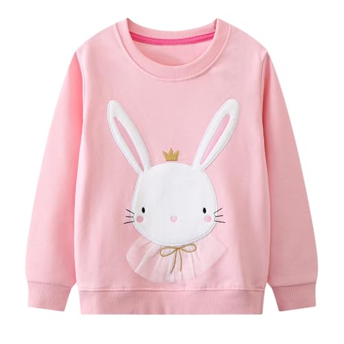 Dioshark Sweatshirt Mädchen Rosa Langarm Baumwolle Pullover Kaninchen Krone Cartoon Stickerei Langarmshirt Rundhals Weich Frühling Herbst Pulli Casual Schule Tops für Kinder Alter 4-5 Jahre von Dioshark
