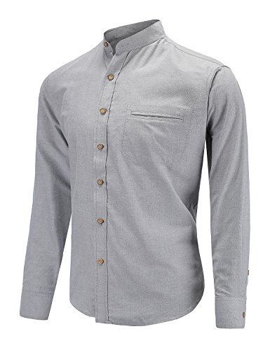 Dioufond Banded Collar Shirts Baumwolle Oxford Mandarin Kragen Shirts für Herren, Graues Hemd ohne Kragen, L von Dioufond