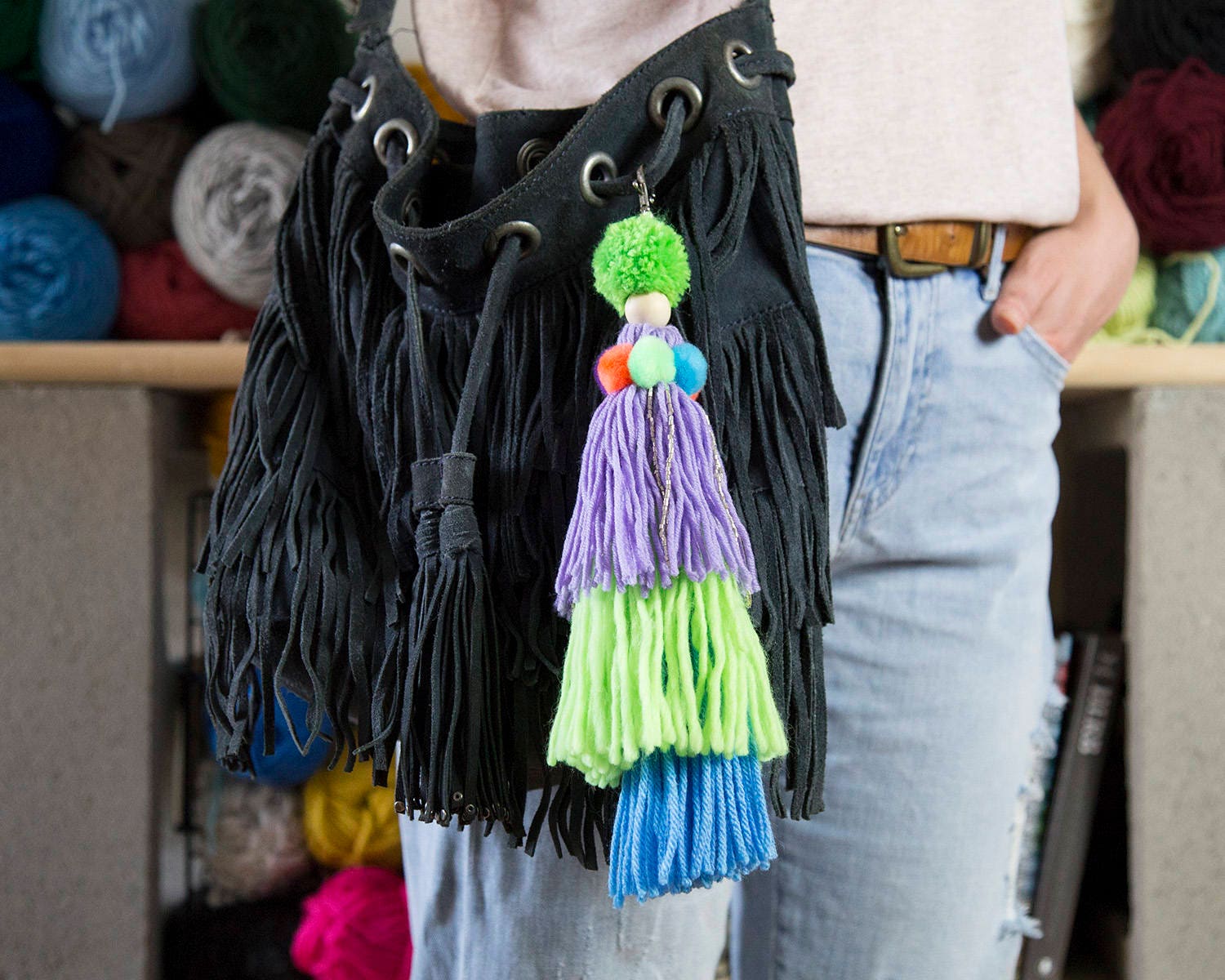 Pom Schlüsselanhänger, Taschenanhänger, Quaste Geldbörse Charme Boho Handtasche Charme, Reißverschluss von DipDipLoom