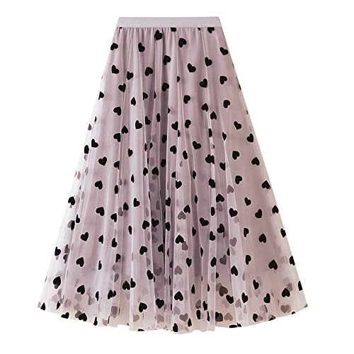 Dirholl Damen A-Linie Fairy Elastische Taille Tüll Midi Rock, Heart Pink, Einheitsgröße von Dirholl