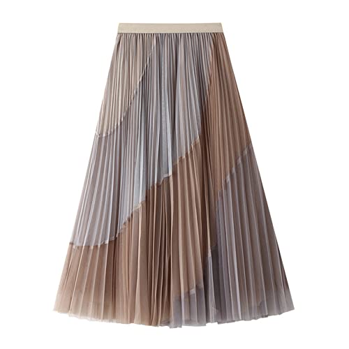 Dirholl Damen A-Linie Fee Elastische Taille Tüll Midirock, Split-Joint Khaki, Einheitsgröße von Dirholl