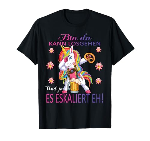 Dabbing Einhorn Es Eskaliert eh Damen Trachten Unicorn T-Shirt von Dirndel Ersatz Lustiges Partykostüm Mädelsabend