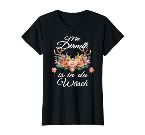 Damen Volksfest Hirsch Reh Kostüm Blumen Trachten T-Shirt T-Shirt von Dirndl Ersatz Mädchen Damen Trachtenshirt Bayern
