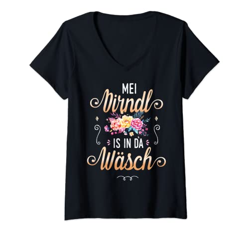 Damen Trachtenshirt Mei Dirndl is in da Wäsch Damen Outfit Dirndl T-Shirt mit V-Ausschnitt von Dirndl Ersatz Trachtenshirt Damen