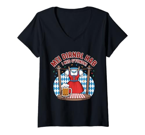 Damen MEI Dirndl Hab I Ned G'fundn Lustiges Trachtenoutfit Frauen T-Shirt mit V-Ausschnitt von Dirndl Frauen Lustige Sprüche zum Fest im Oktober