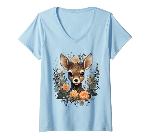 Damen Damen Tracht Trachtenhemd für Dirndl süßes Reh T-Shirt mit V-Ausschnitt Damen Damen Tracht Trachtenhemd für Dirndl süßes Reh T-Shirt mit V-Ausschnitt von Dirndl Tracht für Damen & Bierzelt Fest Designs