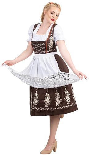 Dirndl Trachten Haus 3-teiliges Midi-Braun Besticktes Dirndlkleid-Set für das Oktoberfest von Dirndl Trachten Haus