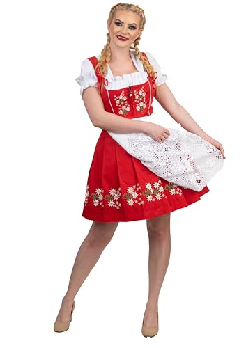 Dirndl Trachten Haus 3-teiliges kurzes rot Besticktes Dirndlkleid-Set für das Oktoberfest von Dirndl Trachten Haus
