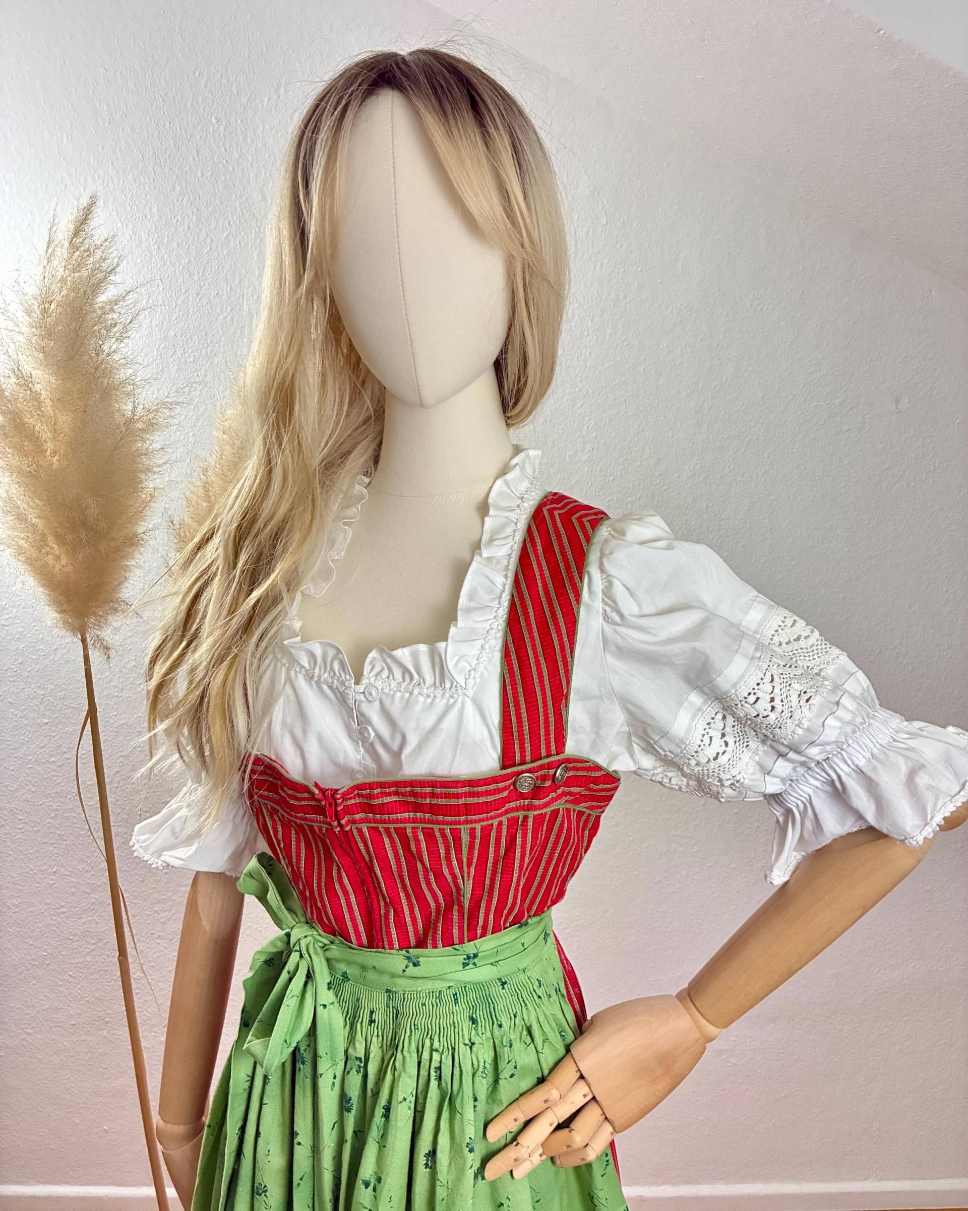 Dirndl 3Tlg Midi Rot/Grün Gr. 36-38/ Us 4-6 >Bitte Maße Beachten von DirndlFraeulein
