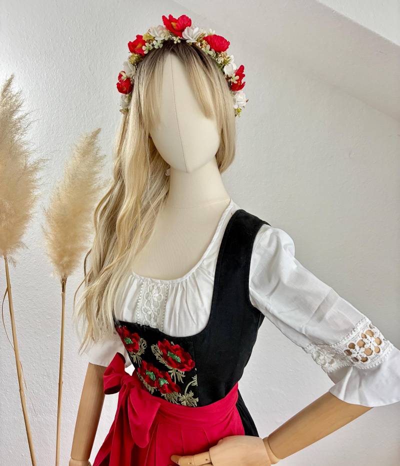 Vintage Dirndl Kurz 3Tlg Schwarz/Rot Gr. 36/Us 4 > Bitte Maße Beachten von DirndlFraeulein