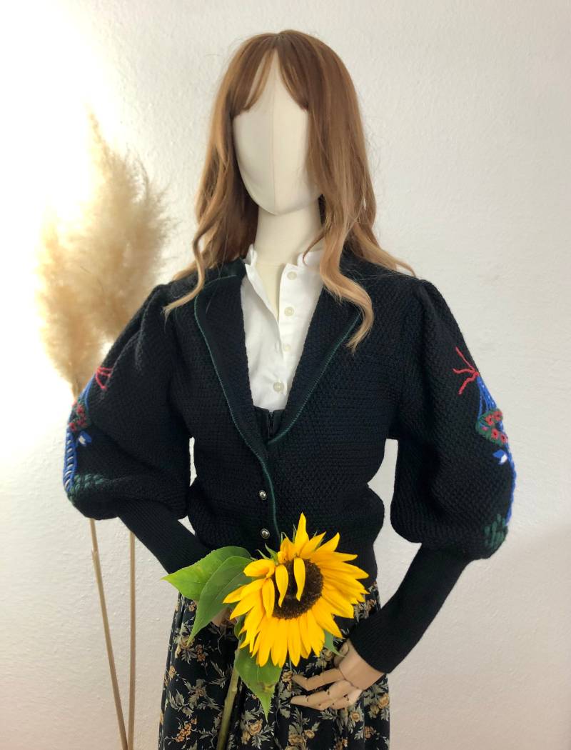 Vintage Trachtenjacke Strickjacke Wolle Schwarz/Blau Gr. 40-42/Us 8-10 >Bitte Maße Beachten von DirndlFraeulein