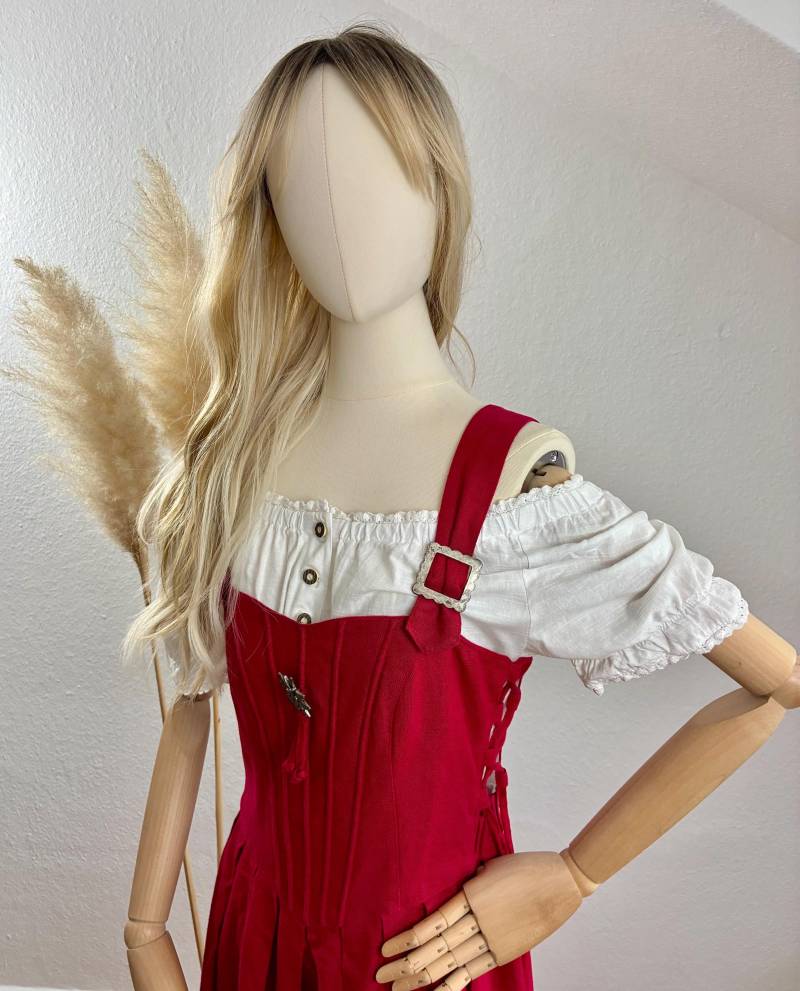 Vintage 2Tlg. Trachtenkleid Dirndl Lang Rot Leinen Gr. 36-40/ Us 4-8 >Bitte Maße Beachten von DirndlFraeulein