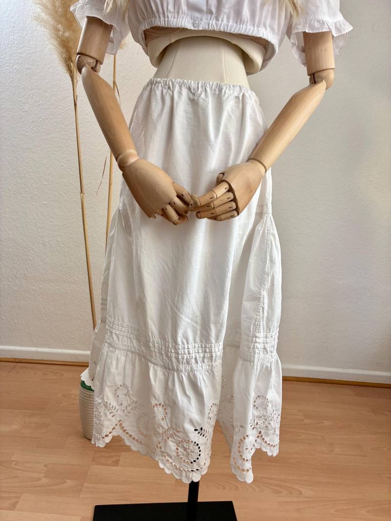 Vintage Unterrock Midi Baumwolle Lochspitze Gr. 34-38/Us 2-6 | Bitte Maße Beachten von DirndlFraeulein