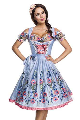 Dirndline Damen Romantisches Dirndl inkl. Spitzenbluse Kleid f?r besondere Anl?sse, blau/rosa/wei?, S von Dirndline