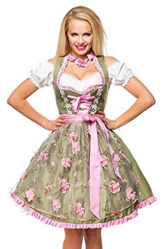 Dirndline Damen Dirndl mit Blumensch?rze Kleid f?r besondere Anl?sse, gr?n/pink, 2XL von Dirndline