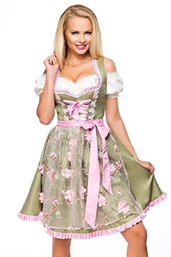 Dirndline Damen Dirndl mit Blumensch?rze Kleid f?r besondere Anl?sse, gr?n/pink, 2XL von Dirndline