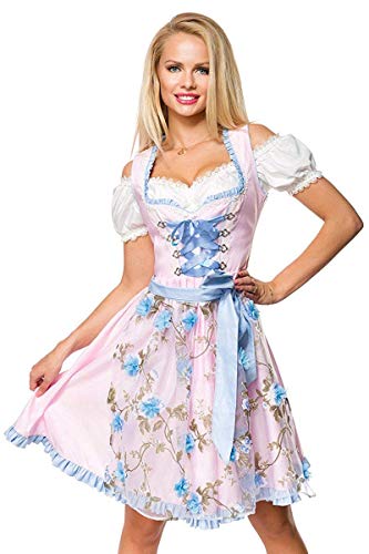 Dirndline Damen Dirndl mit Blumensch?rze Kleid f?r besondere Anl?sse, rosa/blau, S von Dirndline