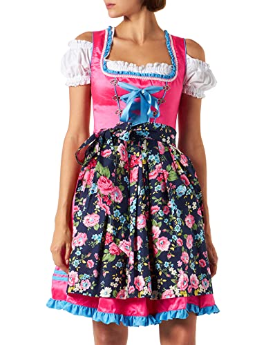 Dirndline Damen Dirndl mit Blumensch?rze Kleid f?r besondere Anl?sse, pink/Gemustert, 2XL von Dirndline