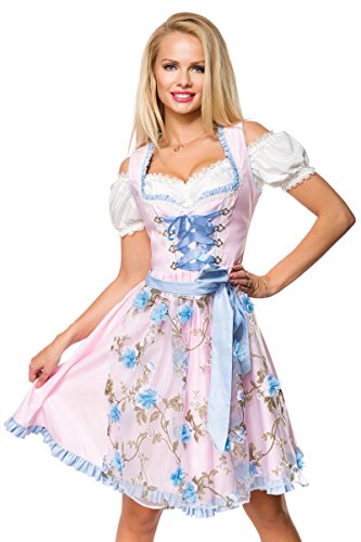 Dirndline Damen Dirndl mit Blumensch?rze Kleid f?r besondere Anl?sse, rosa/blau, 2XL von Dirndline