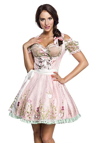 Dirndline Damen Mini-Brokat-Dirndl inkl Spitzenbluse Kleid f?r besondere Anl?sse, rosa, XL von Dirndline