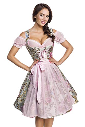 Dirndline Damen Premium Brokat-Dirndl inkl. Bluse Kleid f?r besondere Anl?sse, rosa/Gemustert, L von Dirndline