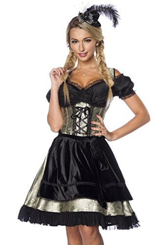 atixo Dirndline Damen Premium Dirndl aus edlem Jacquard Stoff Kleid f?r besondere Anl?sse, gr?n/schwarz, XS von Dirndline