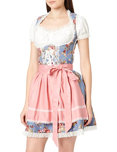 Dirndline Damen Premium Dirndl mit Bluse Kleid für besondere Anlässe, blau/rosa/weiß, XL von Dirndline