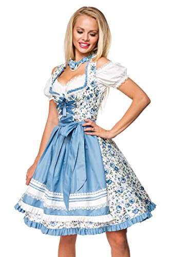 Dirndline Damen Romatisches Bl?mchen-Dirndl Kleid f?r besondere Anl?sse, wei?/blau, L von Dirndline