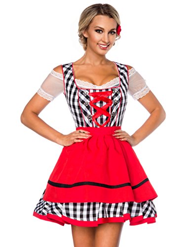 atixo Dirndline Damen Traditionelles Minidirndl Kleid f?r besondere Anl?sse, schwarz/wei?/rot, 3XL von Dirndline