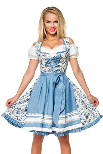 Dirndline Damen Romatisk blomsterdirndl Kleid f r besondere Anl sse, Wei?/Blau, XXL EU von Dirndline