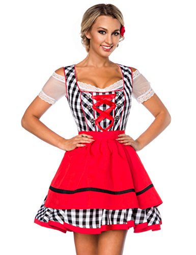 atixo Dirndline Damen Traditionelles Minidirndl Kleid f?r besondere Anl?sse, schwarz/wei?/rot, 2XL von Dirndline