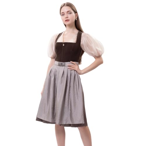 Dirndlparty Dirndl Damen Midi Braun Dirndl Knielang 60cm Trachtenkleid mit Braun Dirndlschürze, Oktoberfest Faschings Kostüm Größen 38 von Dirndlparty