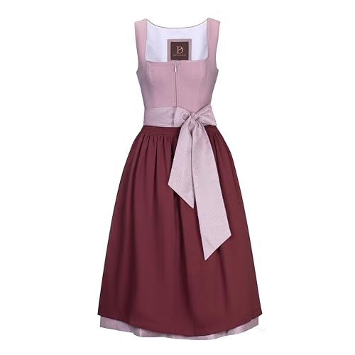 Dirndlparty Dirndl Damen Rosa Eckiger Ausschnitt Dirndl für Damen Midi Dirndlkleid inkl. Dirndlschürze Rötlichbraun Dirndlkleider Oktoberfest Kostüm Vintage Elegante Partykleid Tachtenkleid, Größe 38 von Dirndlparty