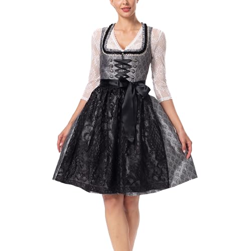 Dirndlparty Dirndl Damen Trachtenkleid Dirndl Midi Damen Schwarz Schürze Dunkel Dirndlkleid für Oktoberfest Bavarian Schwarz, ohne Dirndlbluse, Größe 38 von Dirndlparty