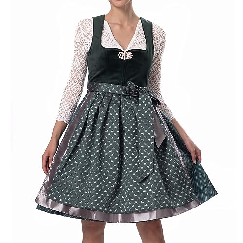 Dirndlparty Dirndl Samt Damen, 60cm Midi Dunkelgrün Dirndl mit Doppellagige Schürze, Klassisch Knielang Grün Trachtenkleid Oktoberfest Bavarian von Dirndlparty