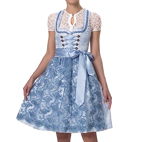 Dirndlparty Dirndl für Damen, 2tlg. Hellblau Dirndl und Pailletten Schürze, 60cm Knielang Midi Dirndelkleide Blau Trachtenkleid Dress mit Seitentaschen für Oktoberfest Hochzeit Party von Dirndlparty