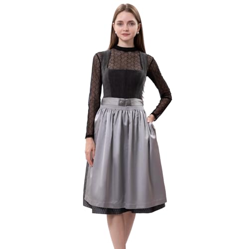 Dirndlparty Dirndl Midi Schwarz 65cm Trachtenkleid Damen mit Grau Schürze Dirndlschürzen Dirndlkleid mit Seitentaschen Dirndl Damen Oktoberfest Faschings Kostüm Größen 42 von Dirndlparty